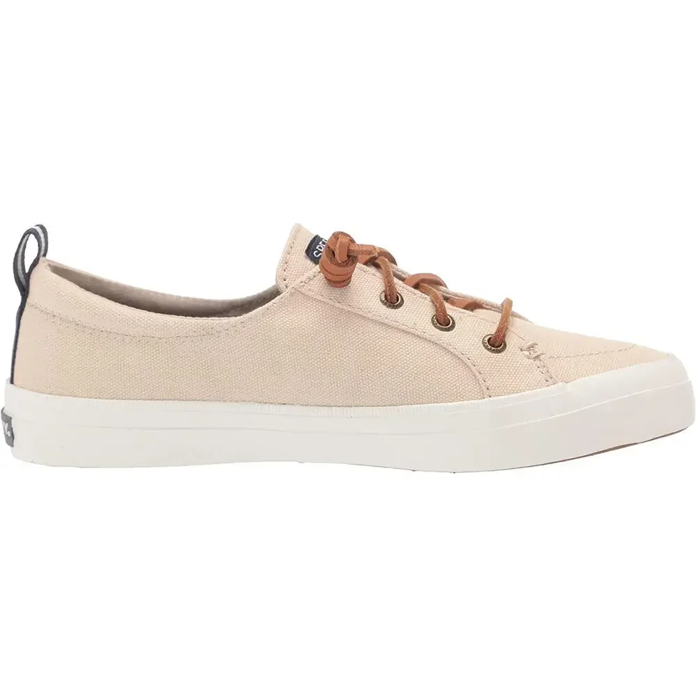 SPERRY Crest Vibe Oat Beige Linen Sneaker Cowhide Leather Laces ~ Women's Size 8